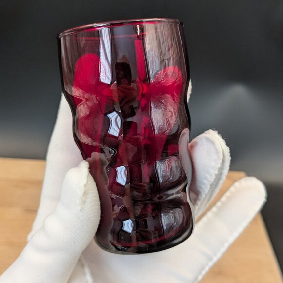 Set of 4 Midcentury Vintage Anchor Hocking Whirly Twirly Glasses - Ruby Red - Picture 7 of 7